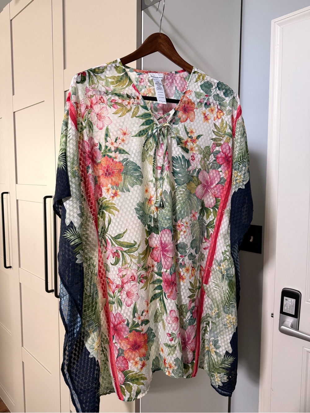 Tommy Bahama cover up. Floral Tie-Front Tunic in Pink, Green & Coral